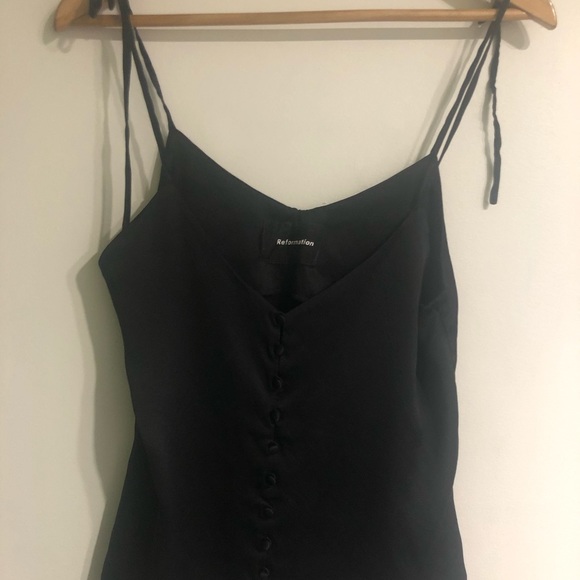 Reformation button up silk camisole with tie strap - Picture 2 of 4